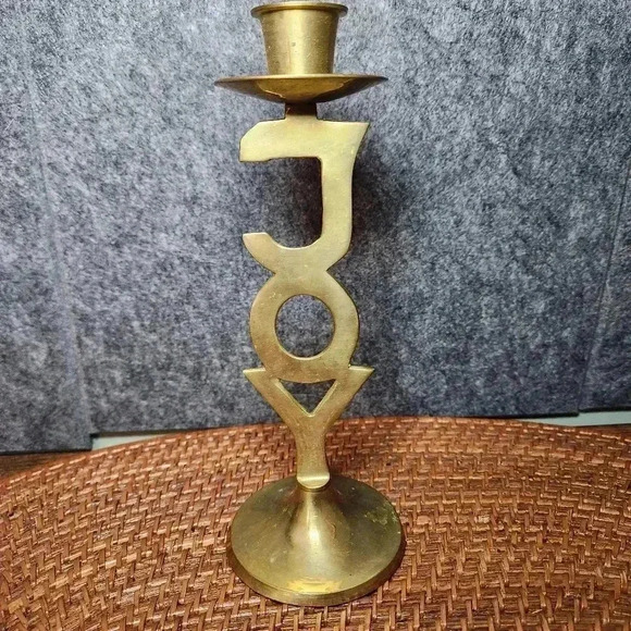 INTERNATIONAL SILVER CO Hand Made Solid Brass JOY Candlestick Holder Chrismas - Picture 1 of 5